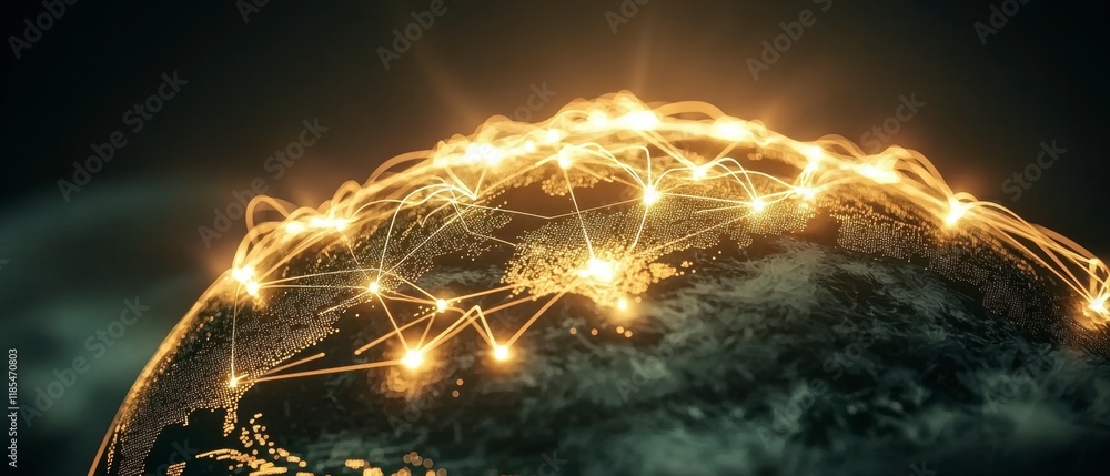 Poster global network digital earth connection lines worldwide connectivity abstract backgrou