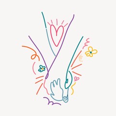 Colorful hands line clipart, LGBTQ celebration campaign