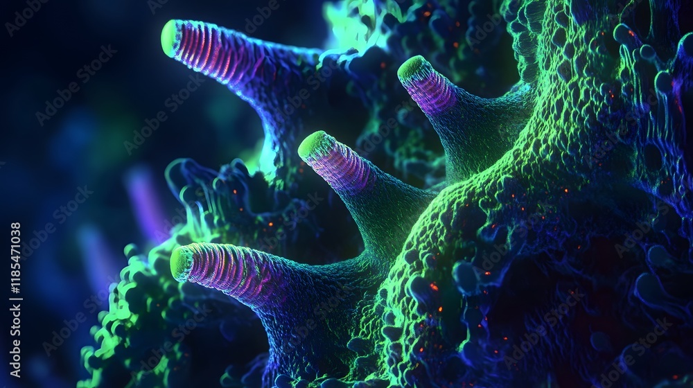 Poster microscopic view of a colorful cellular structure