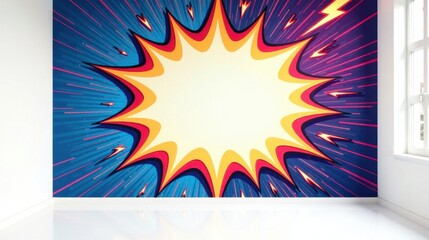 Obraz premium Vibrant Comic Book Style Wall Mural in a Modern Room with White Walls and Floor