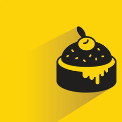 pudding cake icon with shadow on yellow background