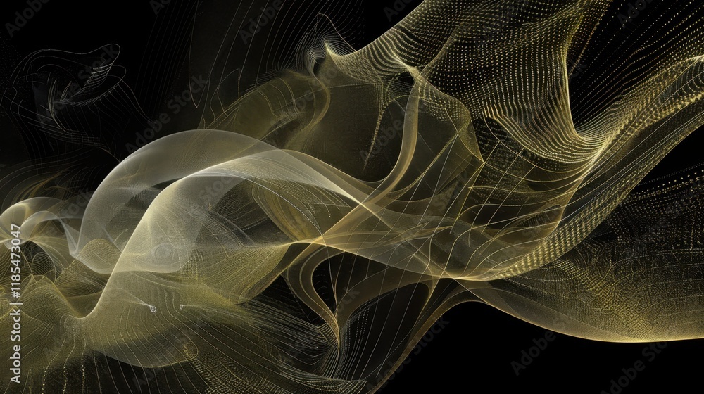 Poster ethereal abstract waves in golden tones create mesmerizing visual effect, showcasing fluid motion an