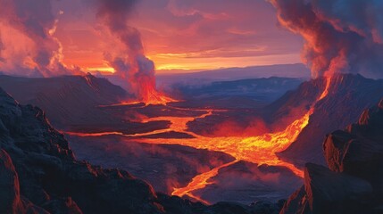 Volcanic Eruption at Sunset