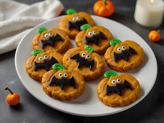 halloween pumpkin cookies on a white plate