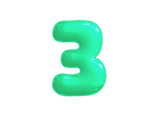 Bright blue green celebrated air balloon number THREE