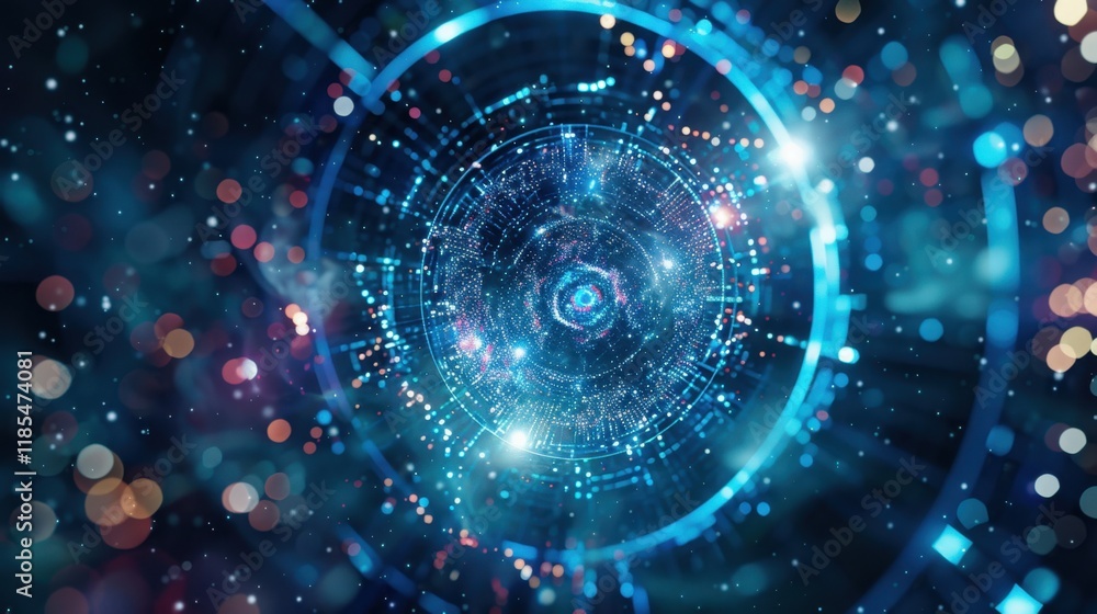 Aufkleber vibrant digital abstract background with glowing particles and circular patterns, creating sense of 