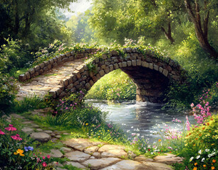 Stone Bridge in Bloom