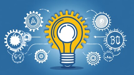 Illuminated Idea Gears Interlocking for Innovative Solutions and Creative Thinking