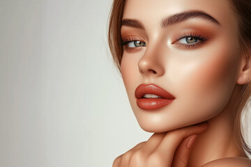 Fototapeta premium Portait of beautiful skin woman face, healthy beauty skincare and cosmetics for adverstising. Generative Ai.