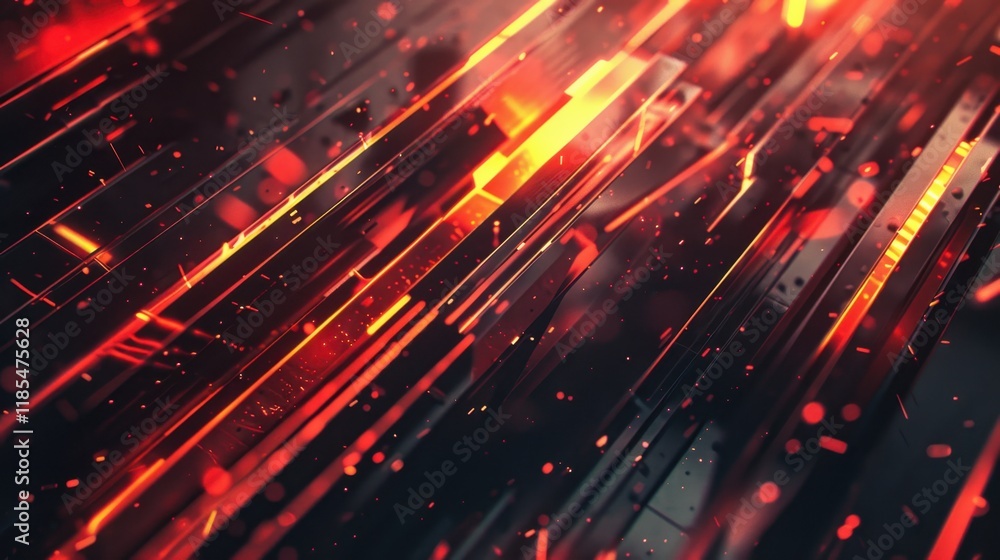 Poster dynamic abstract background with glowing red and orange lines, creating sense of movement and energy