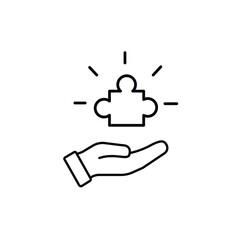 puzzle icon, creative idea concept, solution task, thin line web symbol on a white background - editable stroke vector illustration