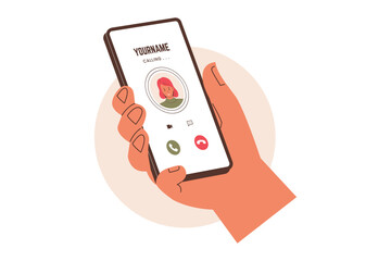Illustration of Incoming call on smartphone. Illustrations for websites, landing pages, mobile apps, posters and banners. Trendy flat vector illustrations