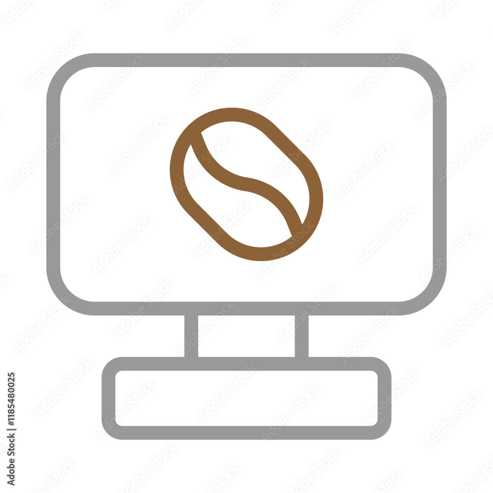 Poster coffee bean icon on computer screen. concept of online coffee shop and e commerce.