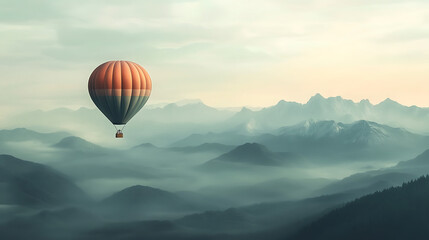 Fototapeta premium Stylized Hot Air Balloon Floating Over a Scenic Landscape