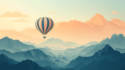 Fototapeta premium Stylized Hot Air Balloon Floating Over a Scenic Landscape