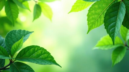 Fototapeta premium Vibrant Green Foliage Frame with Soft-Focus Background, Ideal for Eco-Friendly Designs and Nature-Inspired Projects