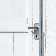 a modern silver door lock on a white door