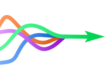 Graphic vector of multiple colored ropes converging into arrows isolated on white background, Arrow in same direction for rising to success