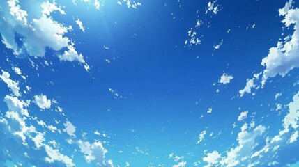 clear blue sky with a few clouds. The sky is very bright and the clouds are scattered throughout
