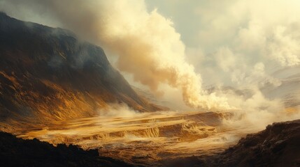 Fototapeta premium Volcanic Eruption in a Mountainous Landscape