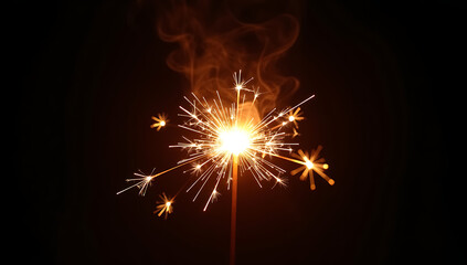 Fototapeta premium A sparkler burning in slow motion, with flickering lights and a warm glow, symbolizing celebration and joy.