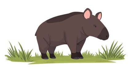 A cartoon illustration of a wombat standing on green grass, showcasing its stout body, short legs, and rounded ears in a simple, colorful style.