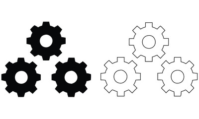 Black and White Gear Icons Set  - Mechanical Engineering Symbol