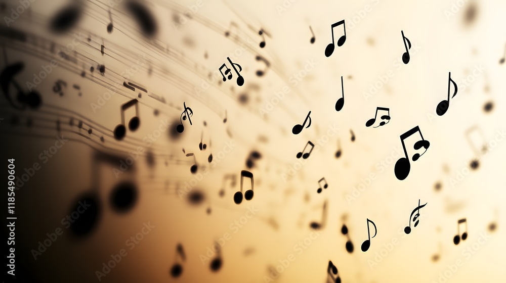 Poster musical notes floating on abstract background