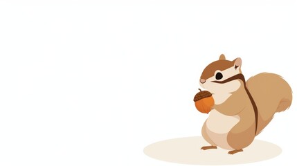 A cute cartoon squirrel holding an acorn, standing on a light background, with a fluffy tail and a friendly expression.