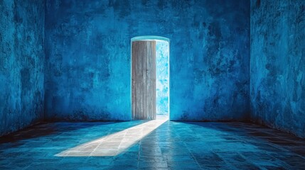 Mysterious Blue Doorway in Abandoned Room