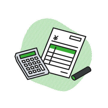 calculator and receipt on green background clip art preview
