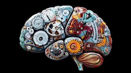 Fototapeta premium A Mechanical Brain Art Piece Constructed From Gears and Colorful Components