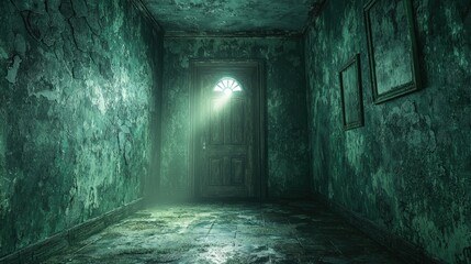 Obraz premium Mysterious Green-Hued Abandoned Room