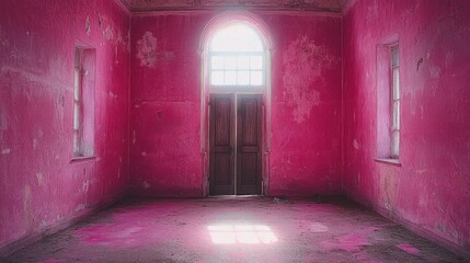 Obraz premium Vibrant Pink Abandoned Room with Natural Light