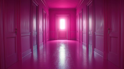 Vibrant Pink Hallway with Open Doorway
