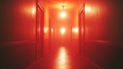 Mysterious Red-Hued Corridor with Light