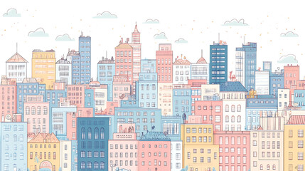 Obraz premium Trendy Line Art of Urban Cityscapes in Pastel Colors