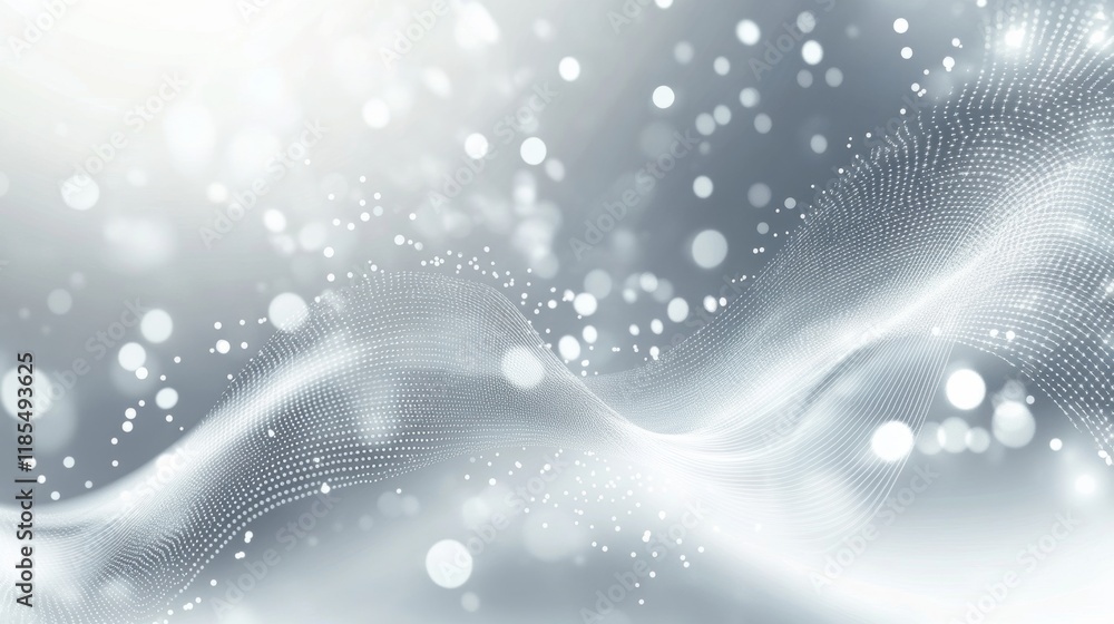 Wall mural dot white gray wave light technology texture background. abstract big data digital concept.