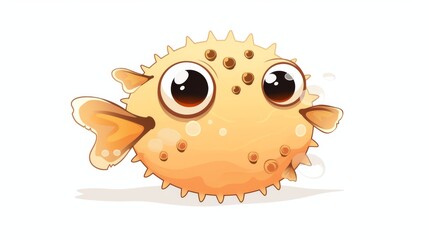 A cute, cartoon-style pufferfish with large eyes and a round, spiky body, floating against a plain background.
