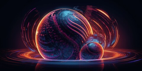Abstract Glowing Orbs Futuristic Digital Art Sphere Neon Lights