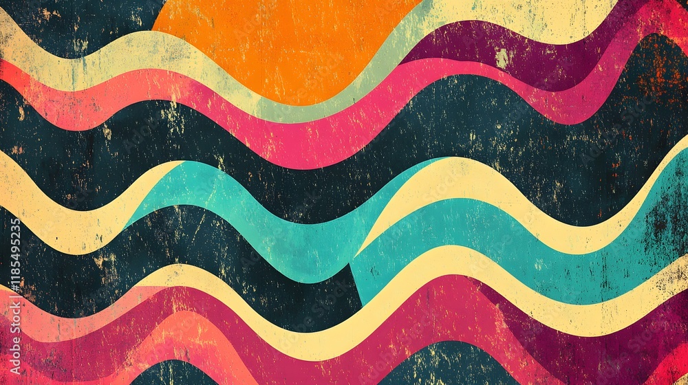 Poster abstract retro wave pattern design with vintage texture