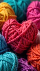 Heart-shaped ball of soft woolen yarn, various colors , autumn, valentines