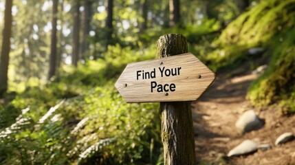 Wooden Sign in Forest Encouraging Personal Growth and Reflection