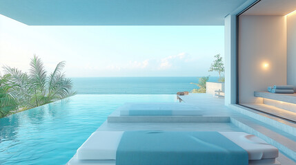 Fototapeta premium Minimalist Coastal Spa with Soothing Blues and Neutrals