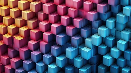 Abstract Colorful Cube Pattern: A Vivid Gradient of Cubes in Orange, Pink, and Blue Hues
