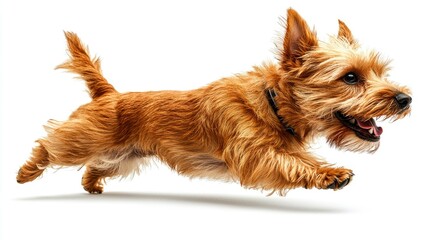 A Delightful Moment: A Playful Brown Dog in Mid-Air