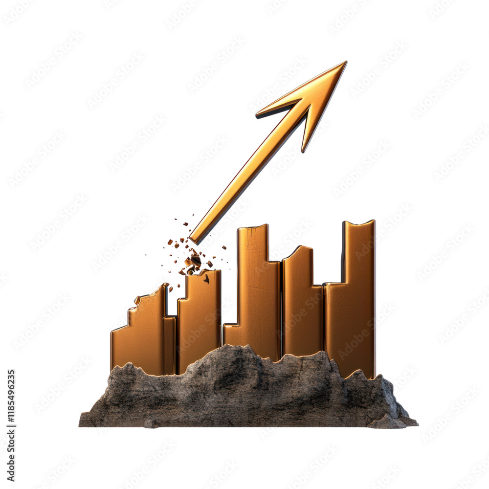 Poster 3d graph with arrow breaking through financial growth, symbolizing success and progress