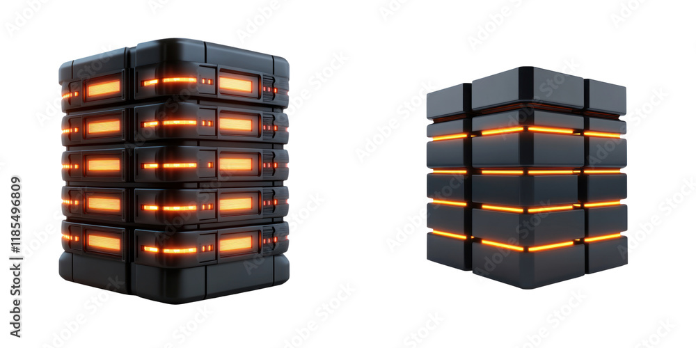 Poster futuristic 3d financial database with glowing elements and sleek design