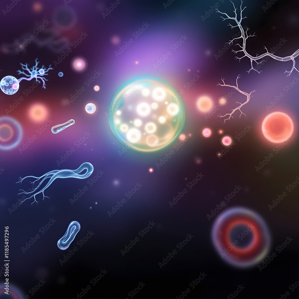 Poster abstract microscopic view of cells and biological structures