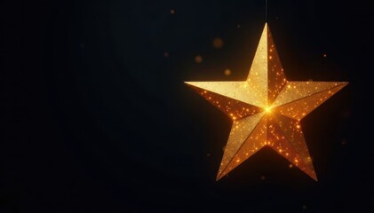 Single gold star light fixture, suspended in inky blackness , black, home